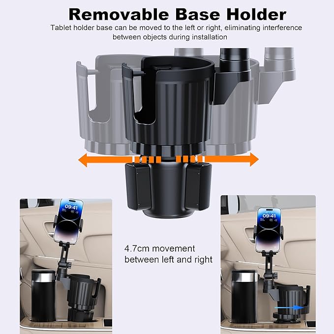 Cup Holder Phone Mount, 2 in 1 Universal Cup Holder Expander with Long Arm 360°Rotation Cup Phone Holder for Car Fits All 4-7” iPhone Galaxy Smartphones and Most Truck Bottles