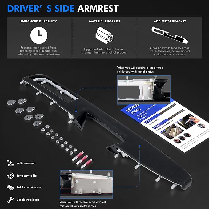 80994 Front Left Driver Side Armrest Repair Kit Fit for Chevy Silverado Suburban Tahoe Avalanche For GMC Sierra Yukon 2010-2014 Door Panel with Release Handle Above Armrest 27In - Black - GM# 84127280