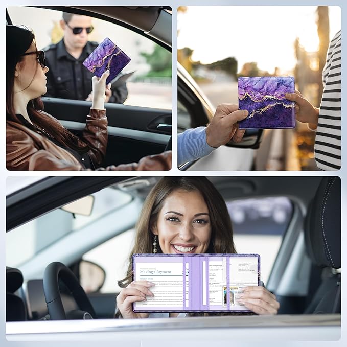 Pisypox Car Registration and Insurance Card Holder，Vehicle Glove Box Car Organizer，Accessories Case for Storing Driving Licences, Cards, Documents