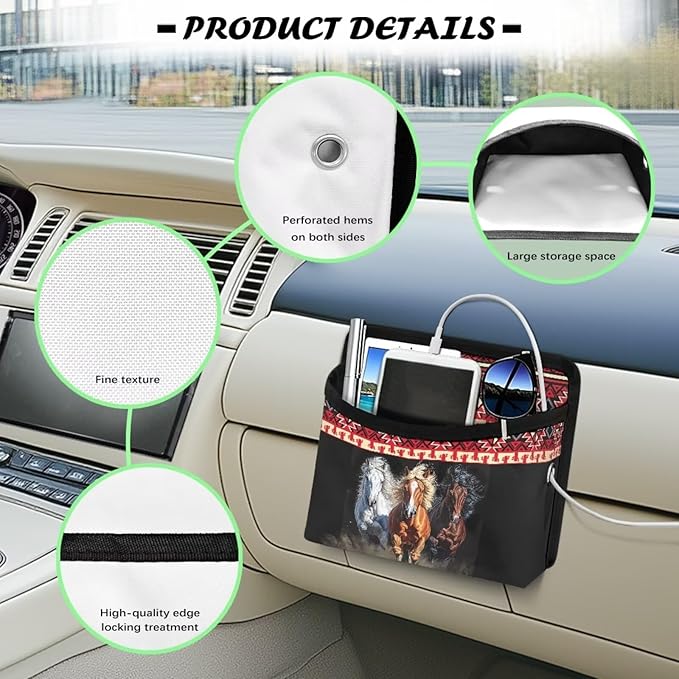 Running Horse Car Side Pocket Organizer, Front Back Seat Storage Pocket for Car, Universal Auto Console Door Window Storage Bag for Interior Organizer, Holder for Phone Sunglasses