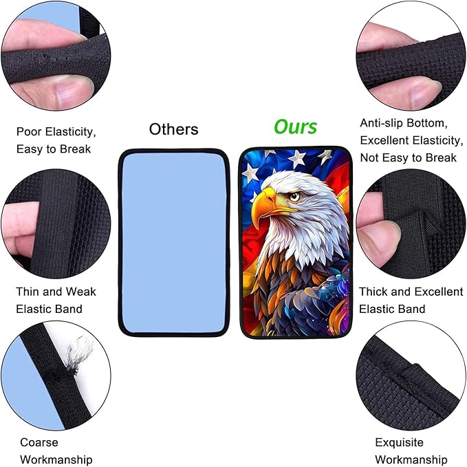 JANENFNA Car Armrest Cover Pads Universal Fashion Cute Auto Center Console Armrest Cover Pad with 2PCS Car Coasters Soft Waterproof Car Armrest Seat Protector for Women,Flag Eagle a