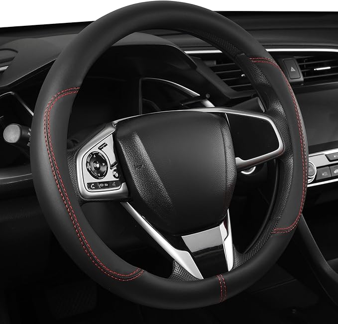 Car Steering Wheel Cover,Microfiber Leather Steering Wheel Cover Universal 14.5-15 inch, Anti-Slip Breathable Auto Wheel Cover Protector for Men Women, (Black)