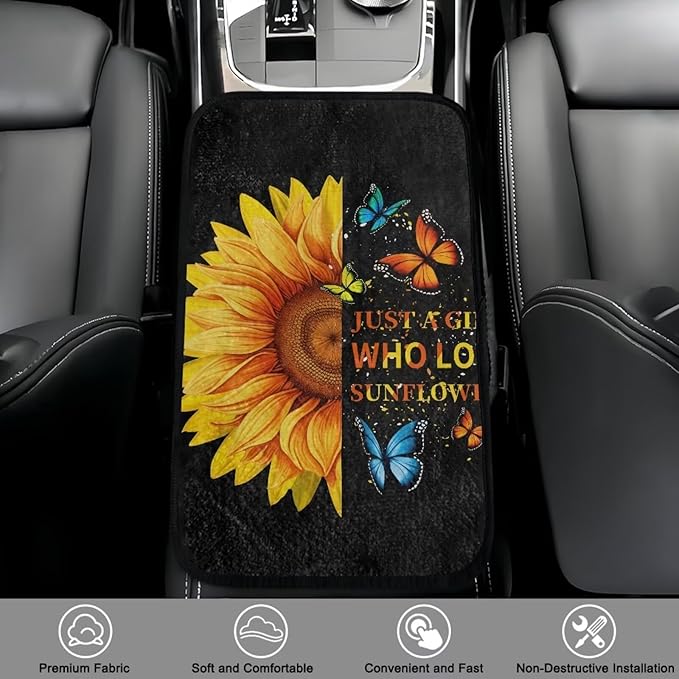 Bulopur Sunflower Armrest Cover Car Easy to Install Car Center Console Cushion Pad Universal Car Interior Accessories Car Arm Rest Cover Fashion Auto Interior