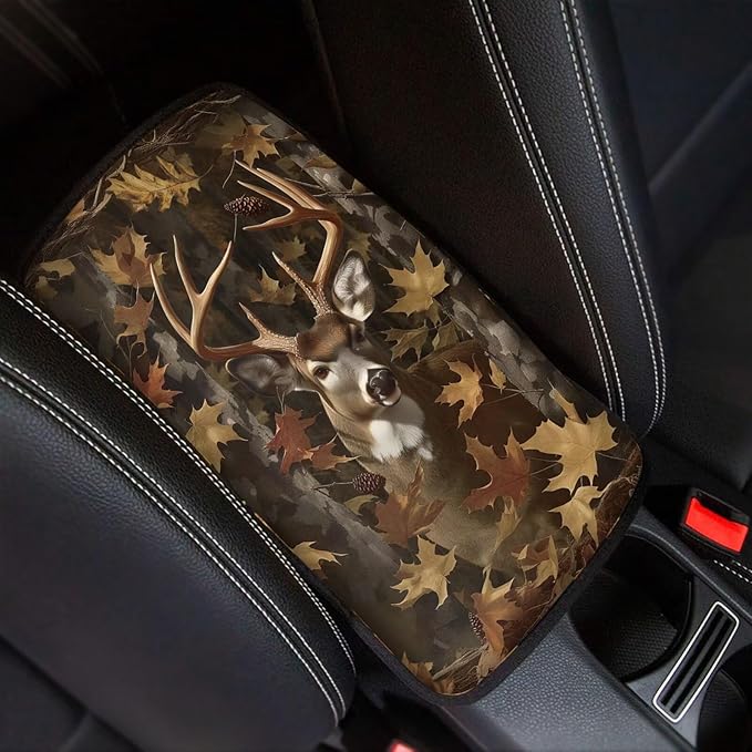 Camo Hunting Deer Car Center Console Cushion Pad Armrest Cover Protec Arm Rest Cover Car Protect from Pet Claws 12.3 x 7.5 Inch Universal Fit for Vehicles,Cars,Suvs,Vans,Sedans