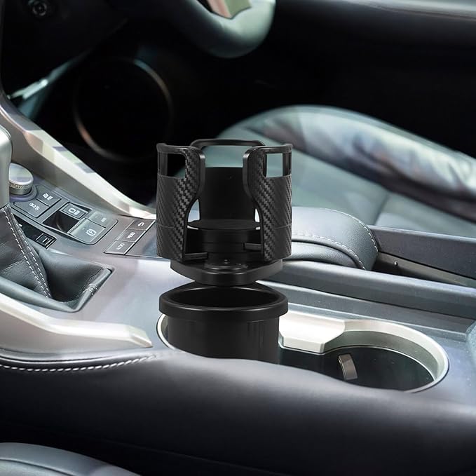 Car Cup Holder Expander 2-in-1 Rotating Drink Holder with Food Tray Multifunctional Attachment for Water Bottles in Vehicles