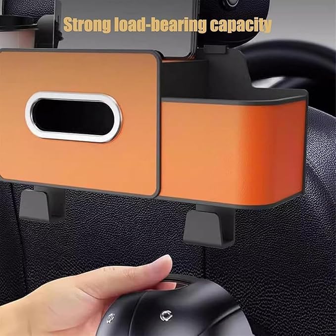 Car Organizer and Storage Box, Car Organizer and Storage Box Back Seat, 4 in 1 Multifunctional Car Back Seat Storage Box with Drink Cup Holder Tissue Box,for Drinks, Handbag (2, Dark Brown)