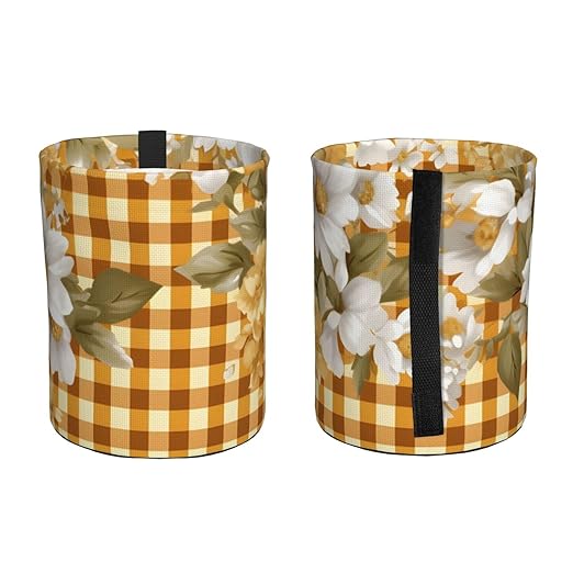 Car Trash Can Hanging, Yellow Checkered Daisy Waterproof Auto Garbage Bin Universal Vehicle Waste Container, 3.5L Capacity
