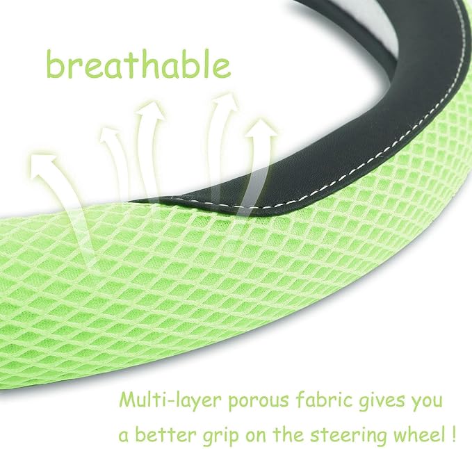 Cxtiy Premium Ice Silk Steering Wheel Cover - Soft, Breathable, and Anti-Slip for Ultimate Comfort and Style Universal Fit Most of Cars SUV Auto Vehicle (C-Green)