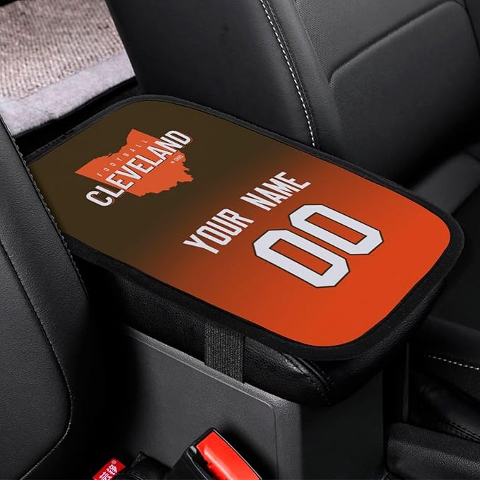 Custom Football Car Armrest Covers Universal Auto Center Console Pad Car handrail Box Cushion Personalized Add Name & Number Fans Gift Fit Suit for SUV Truck Sedan Van