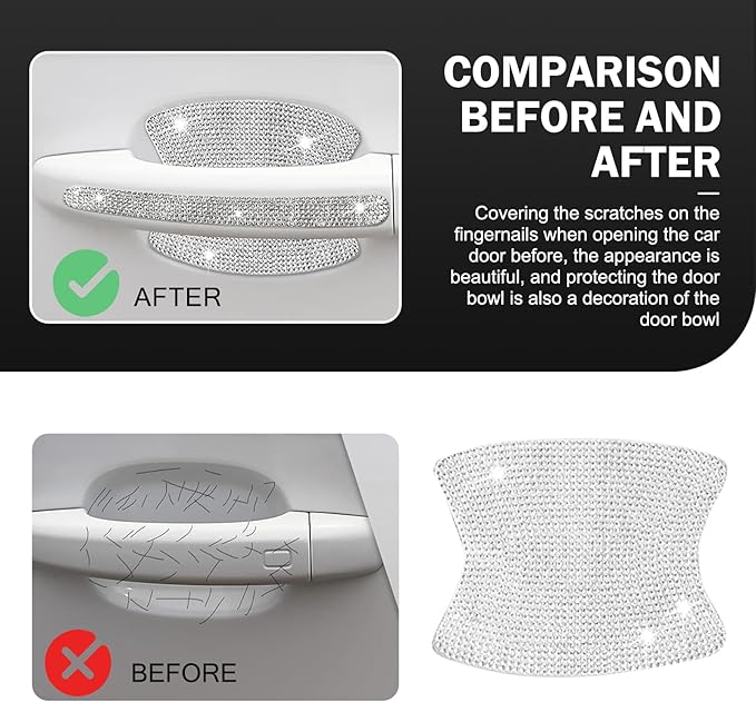 8PCS Bling Car Door Handle Protector, Crystal Rhinestone Car Door Protector, Bling Door Bowl Protective Sticker, Anti-Scratch Auto Protection Accessories, Universal for Most Car, SUV, Truck