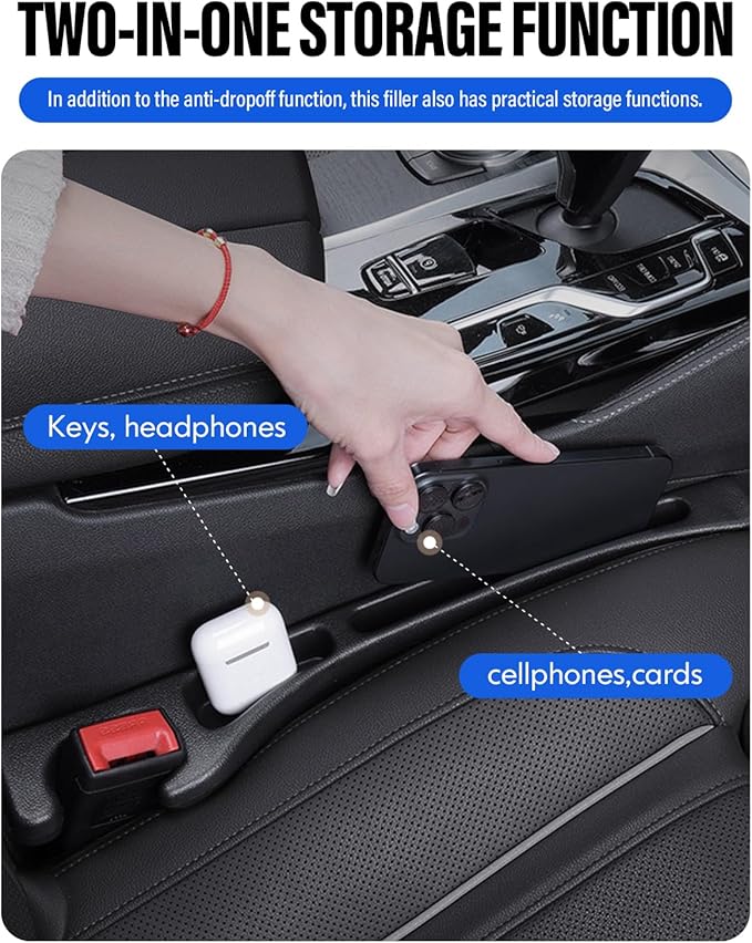 FOLUMAD Car Seat Gap Filler, 2 Pack No-Drop Seat Side Gap Seam Filler Organizer with Phone Holder, Universal Fit Fill The Gap Between Seat and Console, Perfect for Car SUV Truck Black