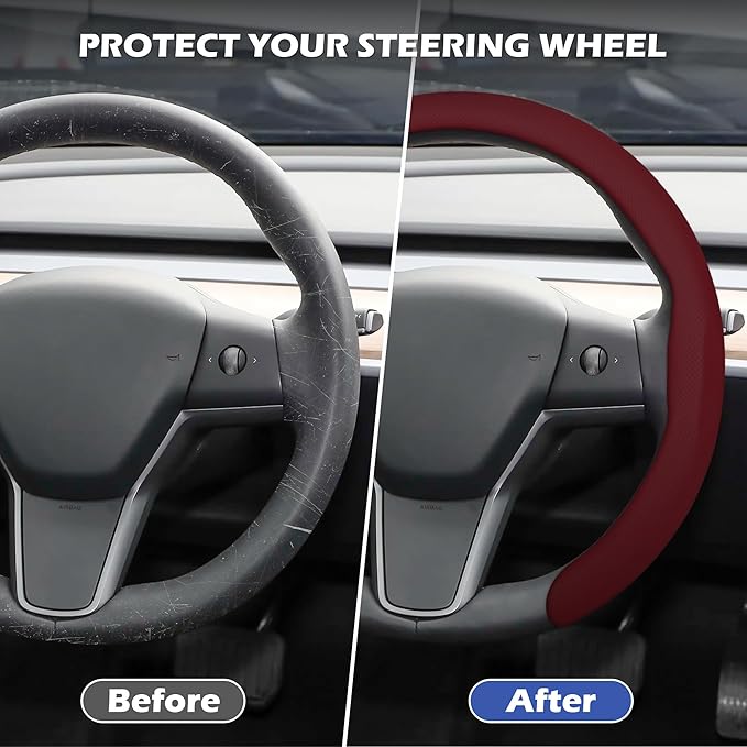 frani Nappa Leather Steering Wheel Cover, Universal 15 Inch Premium Non-Slip Steering Wheel Cover Wine Red