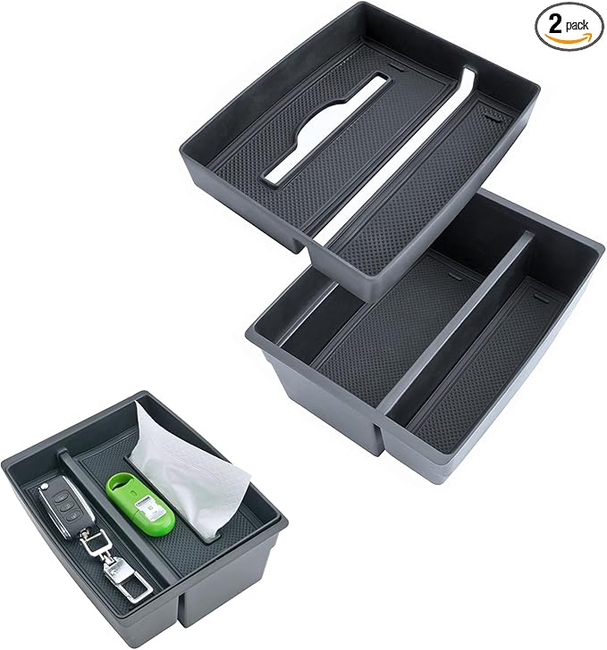 Coleya Double Layer 2024-2026 Tacoma Center Console Organizer for Toyota Tacoma (SR5/TRD Off-Road/TRD Sport/TRD Pro/Limited/Trailhunter),Durable ABS Plastic 2025 Tacoma Armrest Tray, Tissue Box Holder