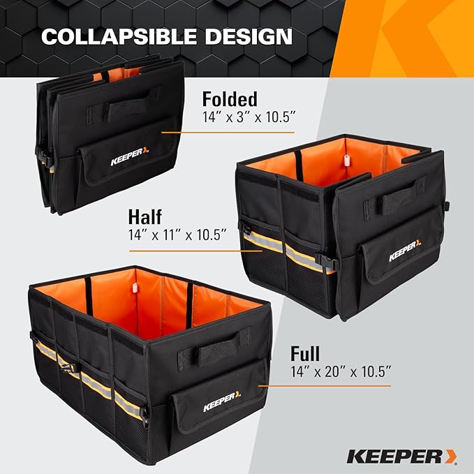 KEEPER Standard Trunk Organizer, 48L, Multi-Compartment Collapsible Car Organizers and Storage, Non-Slip Bottom, Suitable for SUV, Minivan, and Cars