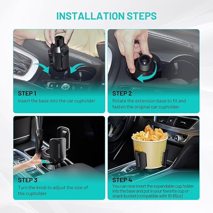 2 Pack Car Cup Holder Expander Adapter (Adjustable) This Hill All Purpose Cup Holder Expander for Car with Rubber Fits Less Than 5.51" Large Bottles & Mugs & Foods & Drinks