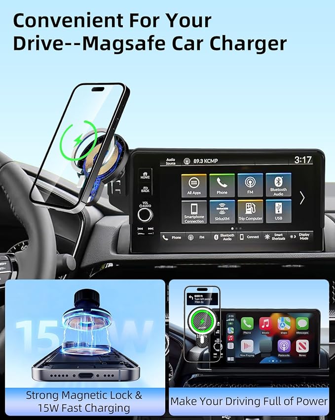 PZK Car Phone Holder for Hyundai Elantra 2021-2025 SE/SEL/Sport/Limited/N Line Accessories 8-Inch/10.25-Inch Screen Magnetic 15W Fast Wireless Charger Car Phone Mount Not Affect Air Vent