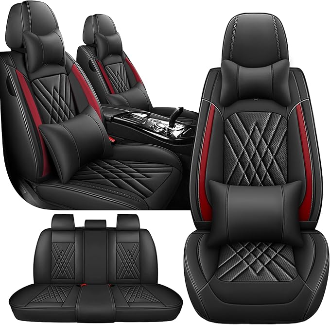 JGDL Car Seat Covers for Subaru Crosstrek 2016-2026, 5 Piece Set Nappa Leather Non-Slip Seat Protectors, Breathable Seat Cover Set. (Deluxe 5 Seats, Black Red)