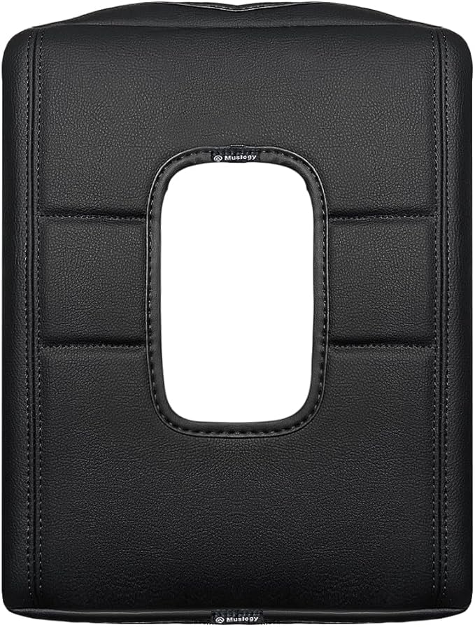 Muslogy Center Console Armrest Cover Compatible with Chevy Silverado & GMC Sierra 1500 2500 3500HD 2014-2018 Comfort Armrest Pad Vegan Leather Protector Regular Thick(Split Bench Jump Seat ONLY)