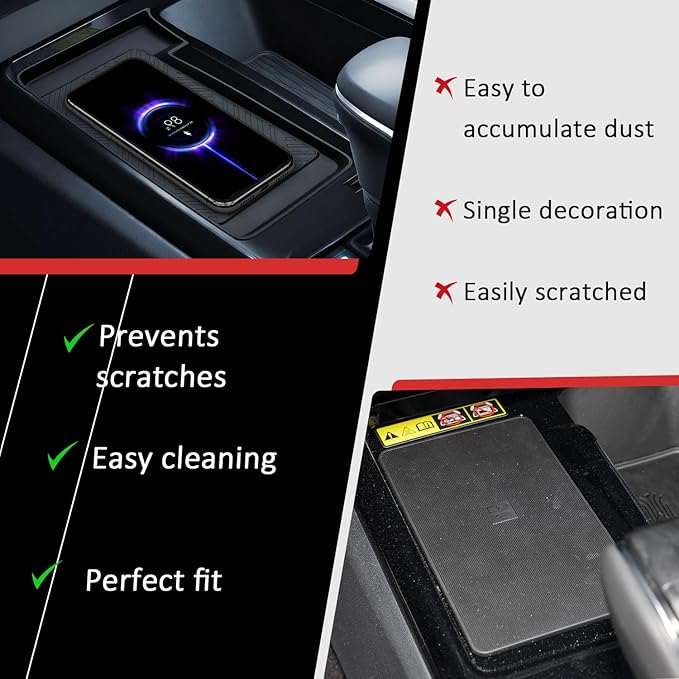 Auovo Wireless Charging Mat Compatible with 2025 2026 Toyota Camry Accessories Center Control Liner Anti-Slip Silicone Interior(Black Version 2)