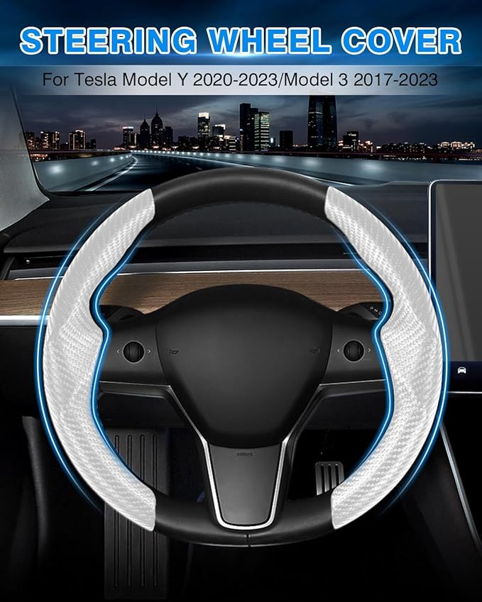 Shademax Custom for Tesla Steering Wheel Cover, Tesla Model Y 2020-2025/ Model Y Juniper 2026/ Model 3 2017-2025 2026 (Fit Model 3 Highland) Carbon Fiber Steering Wheel Cover Model Y/3 Accessories