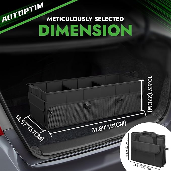 AUTOPTIM Car Trunk Organizer - 85L Collapsible Car Organizer with Non Slip Bottom for Groceries, Trunk Storage with Base Panel for SUV Sedan Van, 3 Compartments (Black, X-Large)