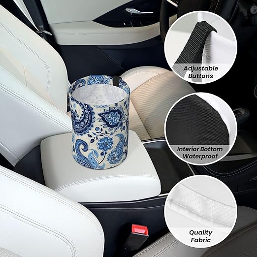 Paisley Flowers Car Trash Can Garbage Cans Foldable,Cute Hanging Car Organizer and Storage Bag Leak Proof, Auto Back Seat Trash Bin Universal for Truck, SUV, Outdoor Travel