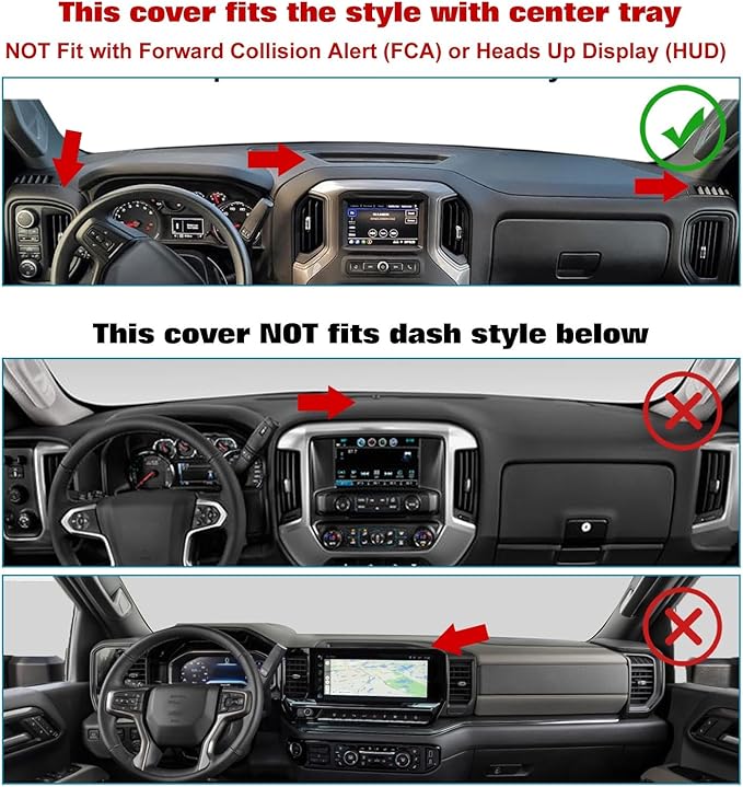 x xotic tech Center Console Dashboard Mat Compatible with Chevrolet Silverado 1500 2500HD 3500HD or GMC Sierra 2019-2024 Pre-Cut Non-Slip Sunshield Sun Glare Protector Dash Carpet Pad Black Cover