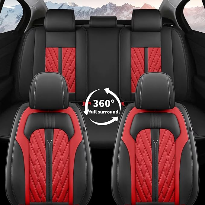 TTX LIGHTING Seat Covers Fit for Jeep Compass 2012-2026 Seat Covers Full Set Car Seat Covers Faux Leather Breathable Waterproof Car Seat Protector (5 Seats, Black&Red)