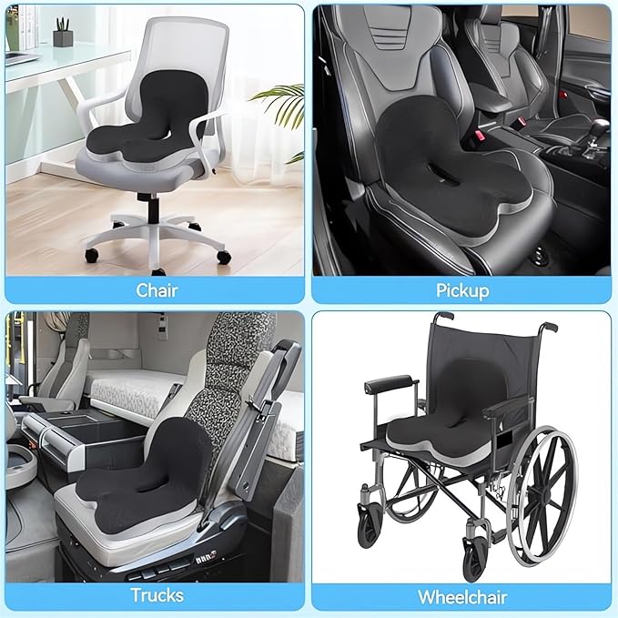 Memory Foam L-Shaped Integrated Seat Cushions for Car Truck Driver Ergonomic L Shape Lumbar Cushion Sciatica Back Pain Relief Office Chair Butt and Back Support Pillow Long Driving Booster Seat (I1)