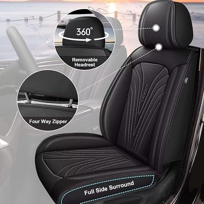 DISUTOGO Full Set Seat Covers Fit for Nissan Kicks 2018-2025 2026 Waterproof Faux Leather Automotive Cushion Protector Car seat Covers Compatible Airbag(5 Seats, Black)