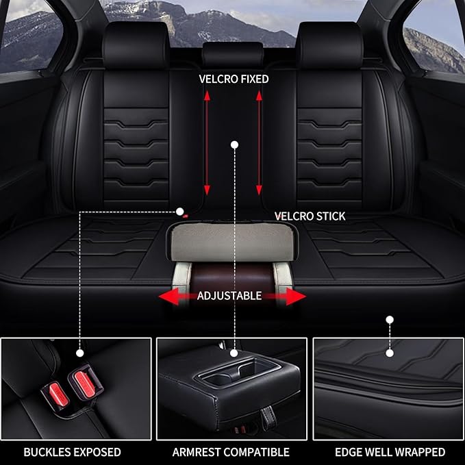 DISUTOGO Seat Covers Fit for Murano 2011-2024 2025 2026 Seat Covers Full Set Car Seat Covers Faux Leather Breathable Waterproof Car Seat Protector (5 Seats, Black)
