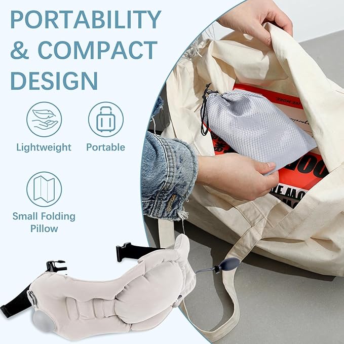 JIPORIER Inflatable Seat Cushion Pillow for Airplane Travel Lumbar Support Pillow for Office Chair/Car Seat Dual-Zone Adjustable Back Support for Reducing Lower Back Pain