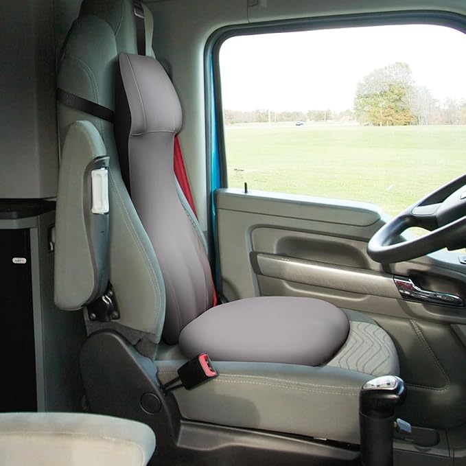 Car Seat Cushion & Back for Most Semi Truck Models, Compatible with Freightliner Volvo Kenworth Peterbilt, Driver Seat Cover for Semi Truck, Gray