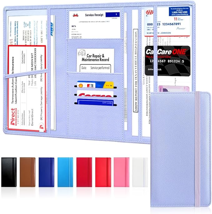 LINTRU Car Registration and Insurance Holder Trifold, Oversized Fit with Reinforced Construction, Matte PU Leather Vehicle Glove Box Organizer for Documents, Car Accessories for Men and Women