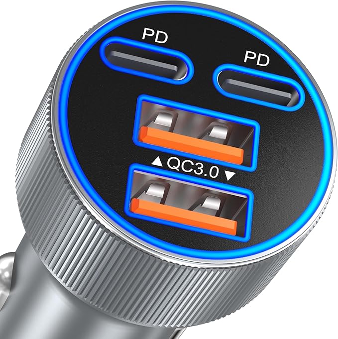 Car Charger USB C, 90W Super Fast Charging Cigarette Lighter Adapter Multi Port Dual 45W 12V USB-A & USB-C PD/QC 3.0 Fast Car Phone Charger Plug for iPhone 17 16 15 14 Pad Pro Max Galaxy Android(Gray)