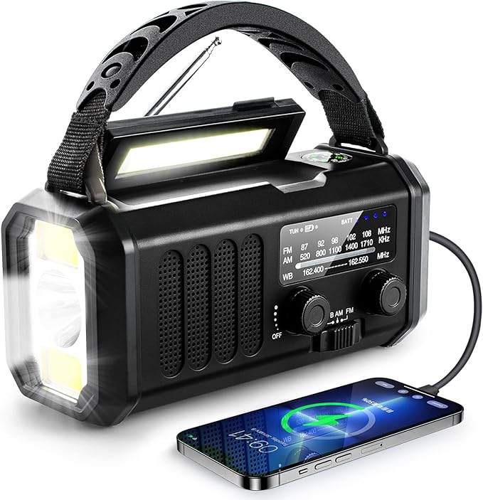 Leaton Emergency NOAA Weather Radio, 10000mAh/37000mWh,Solar Hand Crank Radio with AM/FM, Flashlight & Reading Light, Rechargeable Battery,SOS Alarm, for Valentines Day Gifts Indoor Outdoor Emergency