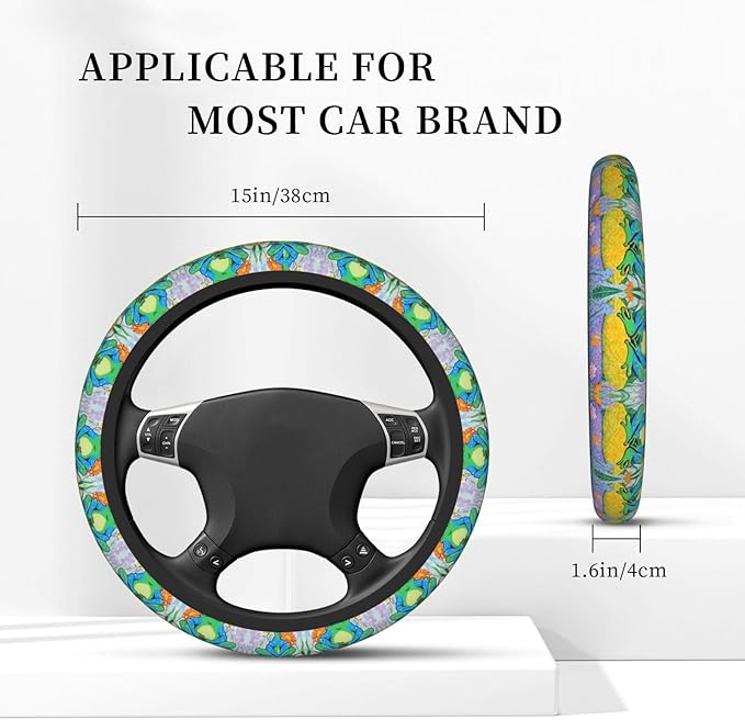 Tree Frogs Car Steering Wheel Cover, 15 Inch Steering Wheel Cover Stylish Decor for Most Cars