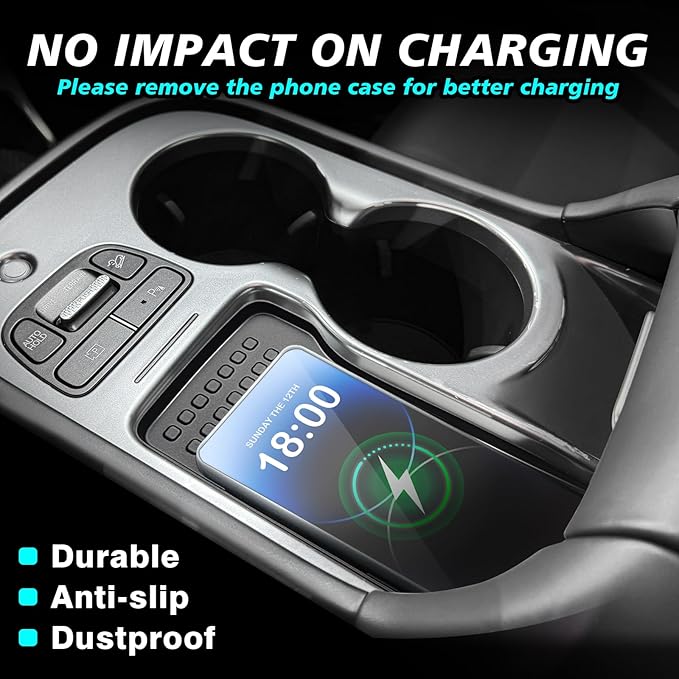 BestEvMod Wireless Charger Mat Compatible with Hyundai Ioniq 9 2026+ S SE SEL Accessories Phone Charge Area Silicone Cover Non Slip Silicone Pad Not Fit Limited/Calligraphy/Calligraphy Design