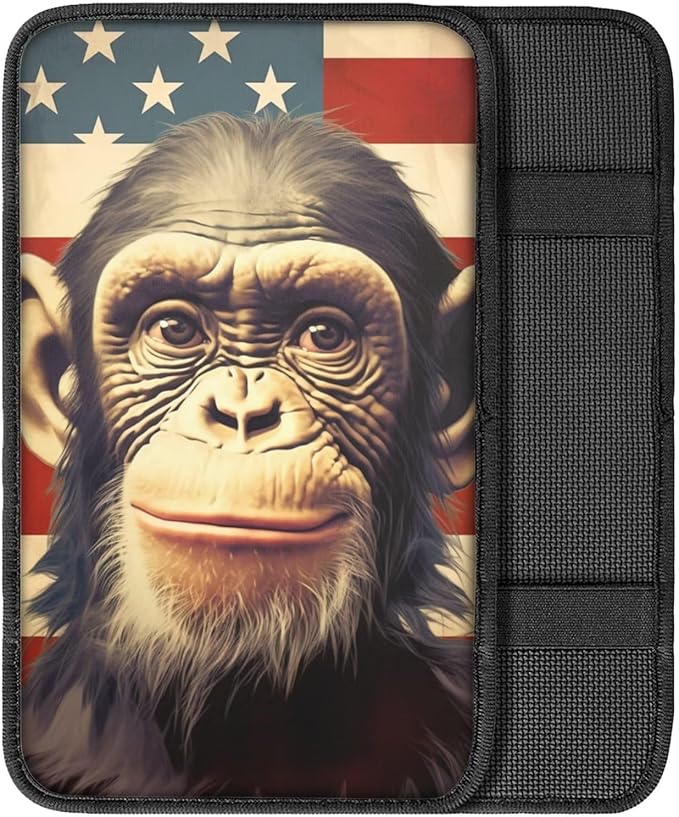 Car Center Console Pad, Universal Waterproof Car Armrest Seat Box Cover, Car Interior Accessories for Most Vehicle SUV Truck Vintage American Flag Monkey Car Armrest Pad