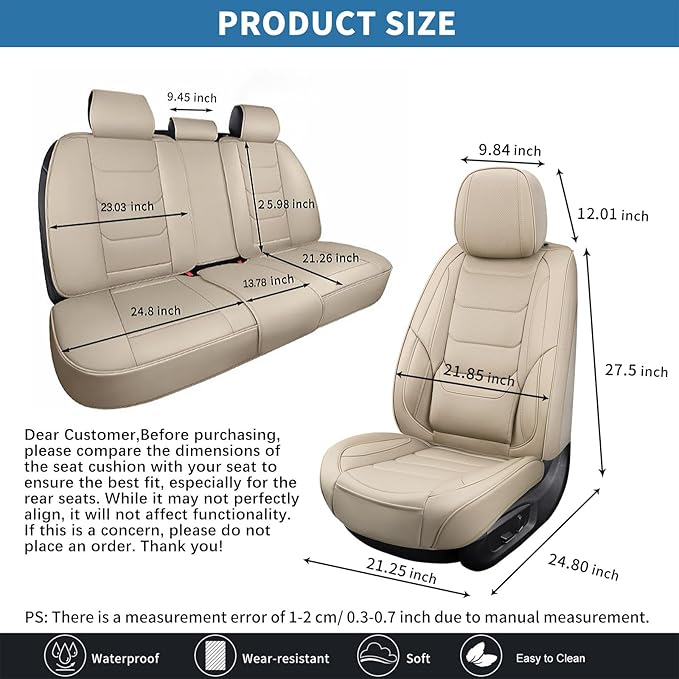 hoozoom Leather Car Seat Covers Full Set Breathable Automotive Seat Covers Waterproof Seat Protectors Universal Fit for Most Automotive Cars SUV Trucks(Beige, Full Set)