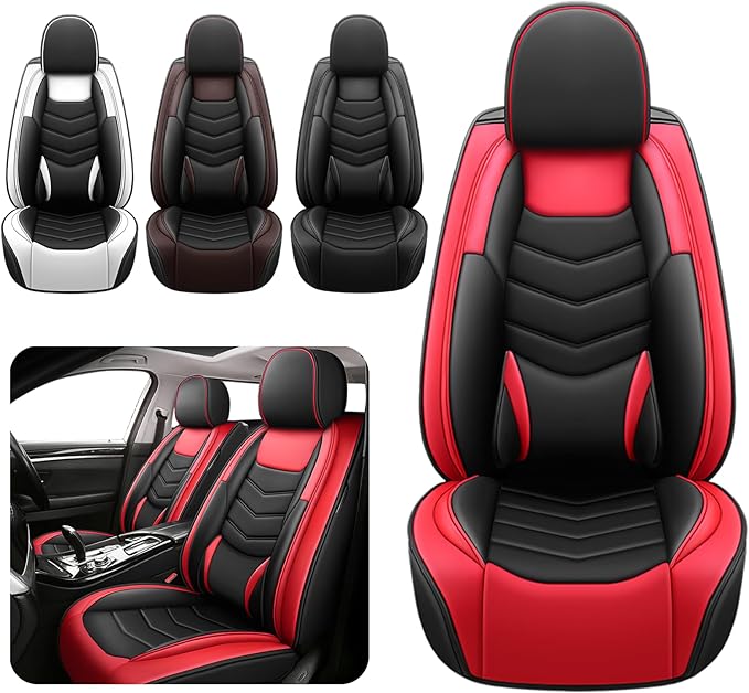 Car Seat Covers Fit for Chevy Trax 2015-2025, Side Airbag Compatibility, 3D Lumbar Support and Seamless Fit, Easy to Clean Sports Seat Cover2 Pcs Front, Black Red