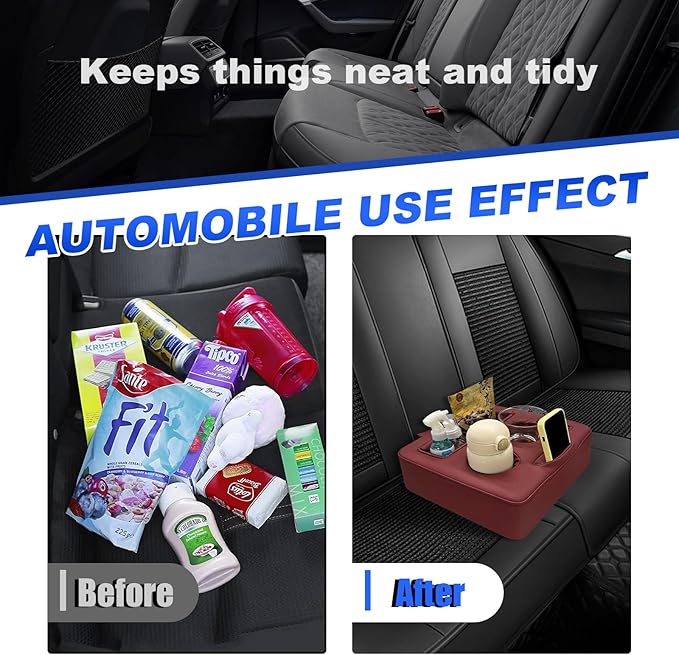 Kewucn Car Back Seat Organizer - Leather Couch Tray, Waterproof Auto Organizer, Universal for Car, RV, Sofa, Bed - Wine Red