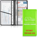 Caihoyu Custom Car Registration and Insurance Card Holder Personalized Leather Glove Box Organize Men Women Wallet Accessories Case for Cards, Essential Document Driver License Fluorescent Green