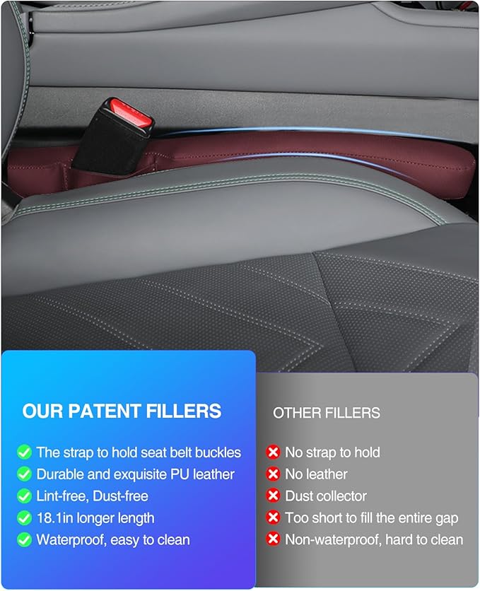 Homaupt Leather Car Seat Gap Filler Universal for Car Truck SUV to Block The Gap Between Seat and Console Stop Things from Dropping 2 Sets Red, SGF02R