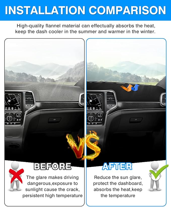 CARTIST Dashboard Cover Mat for 2011-2019 2020 2021 Jeep Grand Cherokee Accessories Dash Cover Suede Dash Mat Sunshade Glare UV Rays Protector (NOT for Jeep Cherokee & Grand Cherokee L)