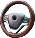 Valleycomfy Steering Wheel Covers Universal 15 inch - Genuine Leather, Breathable, Anti Slip & Odor Free (Coffee, M(14" 1/2-15" 1/4))