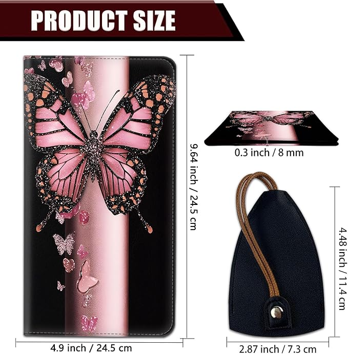 Car Document Holder with Magnetic Shut, Car Registration and Insurance Card Holder, Vehicle Glove Box Organizer Documents, Driver License, Auto Paperwork Organizer Wallet, Pink Butterfly Pattern