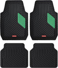 Coverado Car Floor Mats Full Set – Heavy-Duty PVC Floor Mats with Green Metallic Heel Pad, All-Weather Protection for Front & Rear, Non-Slip Backing, Easy-Clean Interior Liners