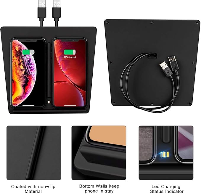 VXDAS Wireless Charger, Dual 10W QI Wireless Phone Charging Pad M3 Car Center Console for Tesla Model 3 Accessories Panel with 7pcs Custom Cup Mat Center Console Liner mat-Upgrade