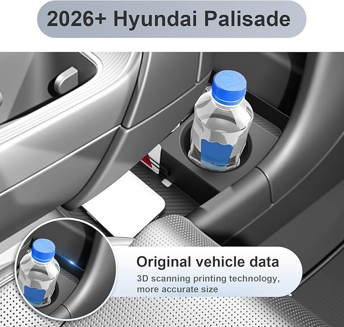 SKTU for 2026 Hyundai Palisade Center Console Organizer for 2026+ Hyundai Palisade Lower Console Tray Hyundai Palisade 2026 Accessories Under Console Tray with Cup Holder (7-Seat Version Only)